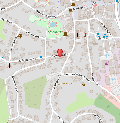 Anfahrtskarte zur Praxis in der Kräwigstraße 8-10 in Wadern